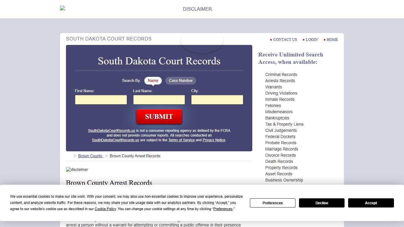 Brown County Arrest Records SouthDakotaCourtRecords.us